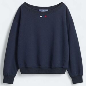 Aelfric Eden Navy Heart Button Cropped Sweatshirt  XS